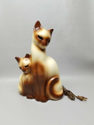 Vintage Kron Ceramic Siamese Cat Kitten Tv Lamp Light Lg 13 " Mid Century