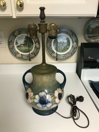 Antique 18 " Moorcroft Pottery Anemone Electric Table Lamp Art Nouveau Exc
