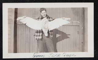 Antique Vintage Photograph Man Holding Owl Stretched Out That Was Hunted