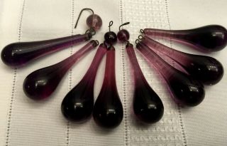 8 - Vintage 2 " Crystals Prism Raindrop Purple Amethyst Glass Chandelier Pendant