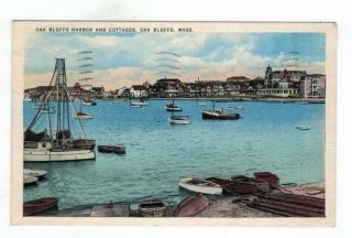Ma Oak Bluffs Massachusetts 1942 Post Card Harbor & Cottages View
