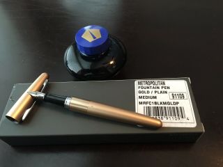 Pilot Metropolitan Gold Fountain Pen With Blue Ink