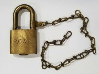 Vintage Brass Padlock W/ Chain Pg&e Pacific Gas And Electric Company Lock