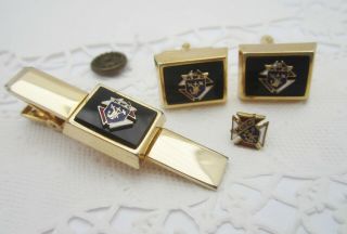 Vintage Knights Of Columbus Matching Cufflinks,  Tie Bar Tack & Lapel Pin