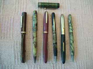 6 Vtg Fountain Pens - Pencils - Wearever - Salz - Supreme - Parker Cap - Complete,  Parts