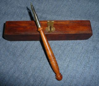 Vintage Antique Style Turned Wood Calligraphy Desk Writing Pen & Hinged Box