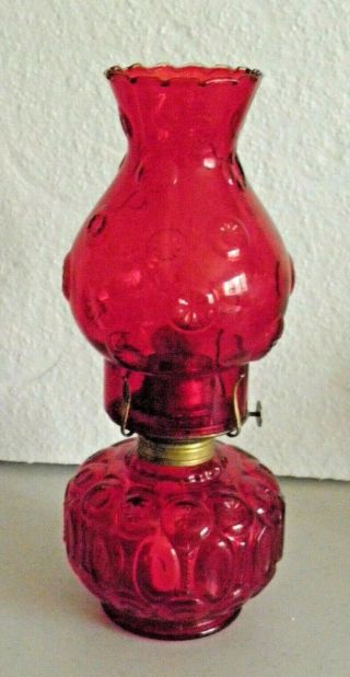 Vtg.  P & A Dorset Ruby Red Glass Oil Lamp W/ Eagle Burner - Cond