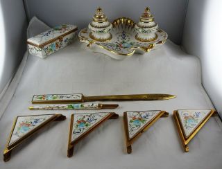 Orlik German Double Inkwell,  Accesories Made In France Hand Painted Porcelain