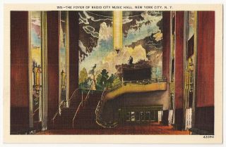 York City Ny The Foyer Of Radio City Music Hall Vintage Linen Postcard - B5