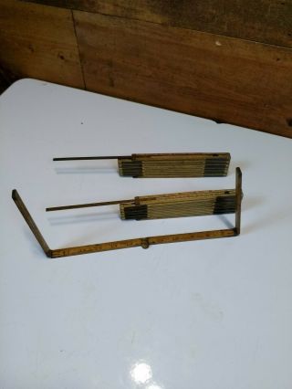2 Vintage Lufkin No.  X46 Wood Folding Carpenter Rule With Brass 6 