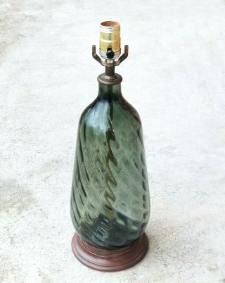 Vintage Italian Blown Glass Smoky Grey Optic Rib Table Lamp With Label