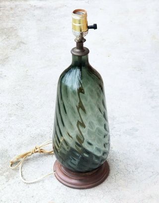 Vintage Italian Blown Glass Smoky Grey Optic Rib Table Lamp with Label 2