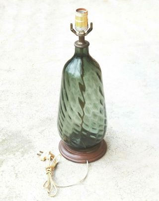 Vintage Italian Blown Glass Smoky Grey Optic Rib Table Lamp with Label 3