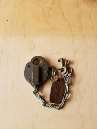 Vintage Brass Lock & Key,  J.  A.  W.  Climax Co.  Newark N.  J.  Usa With 3 Keys.
