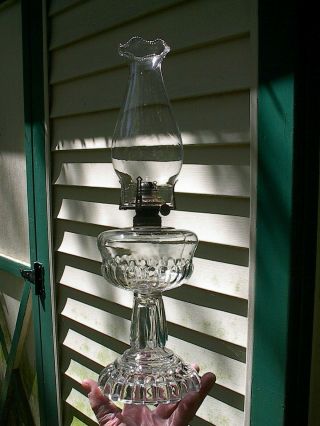 Old 1890s Raglan Rib Pattern Antique Pedestal Oil Lamp A,
