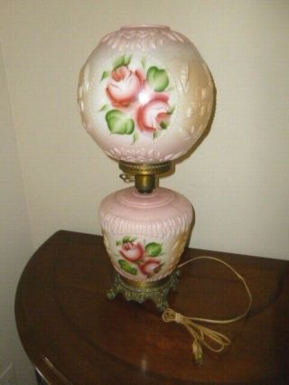 Vintage Fenton Gone With The Wind Parlor Lamp Roses & Covered Wagon