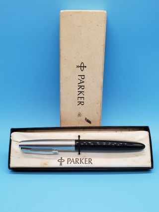Vintage Parker Fountain Pen Number 21 Black & Silver With Case