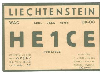 Qsl 1946 Liechtenstein Radio Card