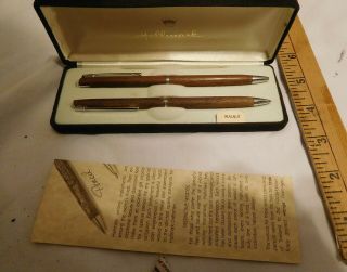 Vintage Pen Set Owens Corning Fiberglass Toledo Ohio Hallmark Box Walnut