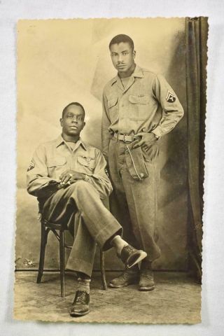 Vintage Photo Postcard Of African American Soldiers,  One Sitting Other Standing