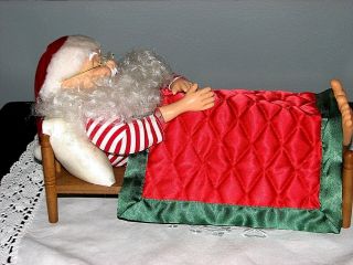 Vintage Sleeping Santa Claus Sleeping In Bed Christmas Decoration Cute Display