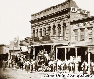 Stagecoach At Wells Fargo,  Virginia City,  Nevada - 1866 - Historic Photo Print
