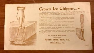 Package Insert North Bros.  Mfg.  Co Crown Ice Chipper Gem Ice Shave