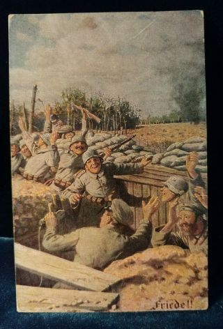 Vintage Ww1 German End Of The War Postcard " Peace " With Happy Soldiers