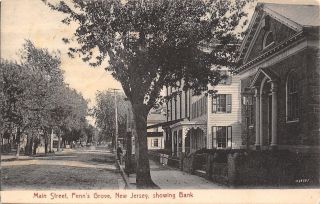 Penns Grove Jersey Main Street Bank Man On Curb Dirt Road 1910 B&w Postcard