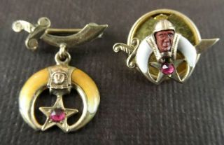 Antique Gold Filled Enameled Shriner Masonic Lapel Pin And Collar Stud