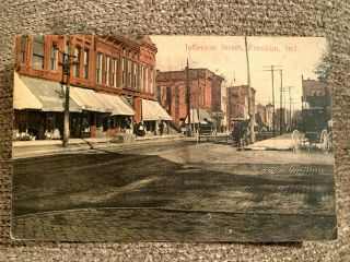 Rare Franklin In Indiana Postcard Jefferson Street Horse & Buggies