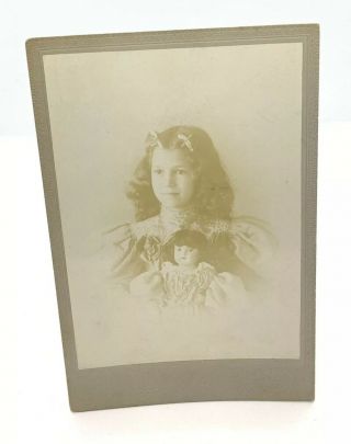 Antique Cabinet Photo Card Child With German Or French Bisque Porcelain Doll