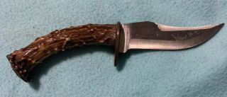 Antique Fixed Blade Hunting Knife With Unique Antler Handle