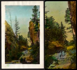 Impressively Hand Tinted Nature Scene & Hikers 1920s Vintage Photo