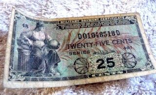 Vintage Paper Money 25 Cents Military Payment Certificate 1950 