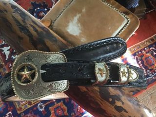 4 Piece Engraved Buckle Set And Belt With Star Design