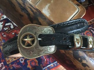 4 Piece Engraved Buckle Set and Belt with Star Design 2