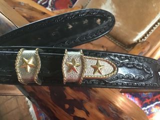 4 Piece Engraved Buckle Set and Belt with Star Design 4