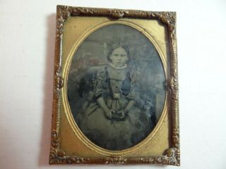 Antique Victorian Ambrotype Of A Young Girl Set In A Gilt Frame