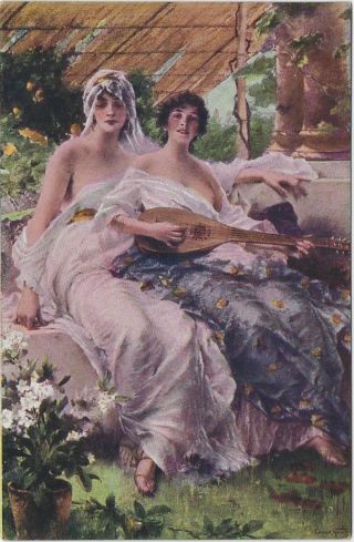 C Kiesel Le Chanson The Song Women In Deshabille Romance A/s Postcard 1900 