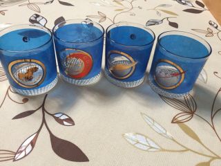 Set Of 4 Apollo Nasa Usa Space Blue Glasses Союз Vintage Whiskey Soyuz Russian