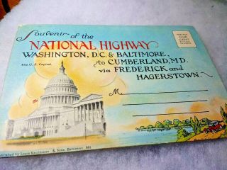 Souvenir Postcard Folder/national Highway D.  C.  & Baltimore To Cumberland Md.  Map