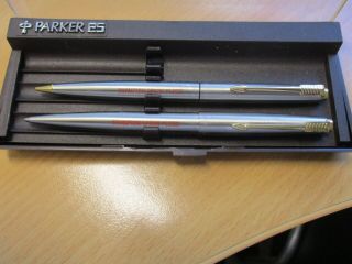 Parker 25 Set Of Ballpoint,  Lead Holder In O.  B.  Adv Champion Spark Plugs Vgc