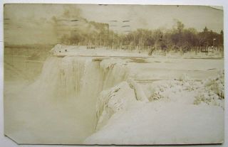 Rppc Vintage 1918 Photo Postcard - Icy Niagara Falls In Winter Buffalo Ny