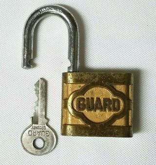 Vintage Guard Padlock With Key Brass Lock Security Patina Design Ad