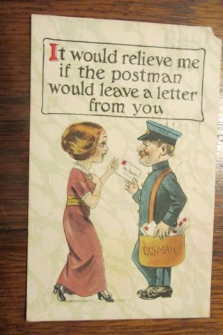 A94 Vintage Postcard Postman Leave A Letter 1914 Sb
