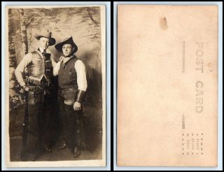 Early Postcard - 2 Men Dressed As Cowboys Rppc - N29