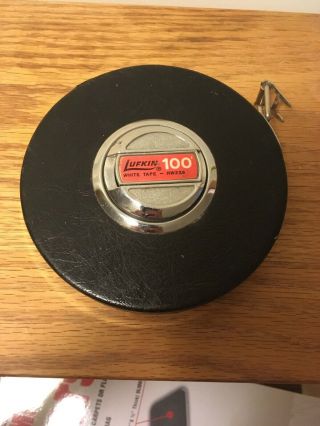 Vintage Lufkin 100 Ft.  White Steel Tape Measuring Tape Hw 100 Usa Very Good