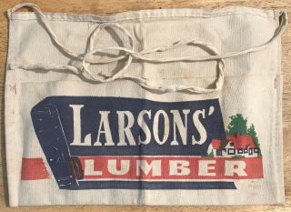 Vintage Larsons ' Lumber Carpenters Nail Apron - Cloth with Strings - Advertising 2