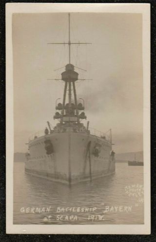1918 Orkney German Battleship Bayern At Scapa Flow Real Photo Postcard Navy